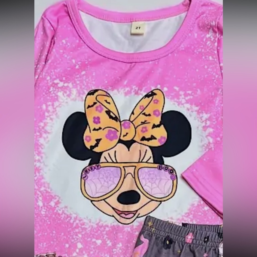 Halloween Disney Minnie Mouse Inspired pink orange 2 piece shirt and pants set. - Picture 2 of 3